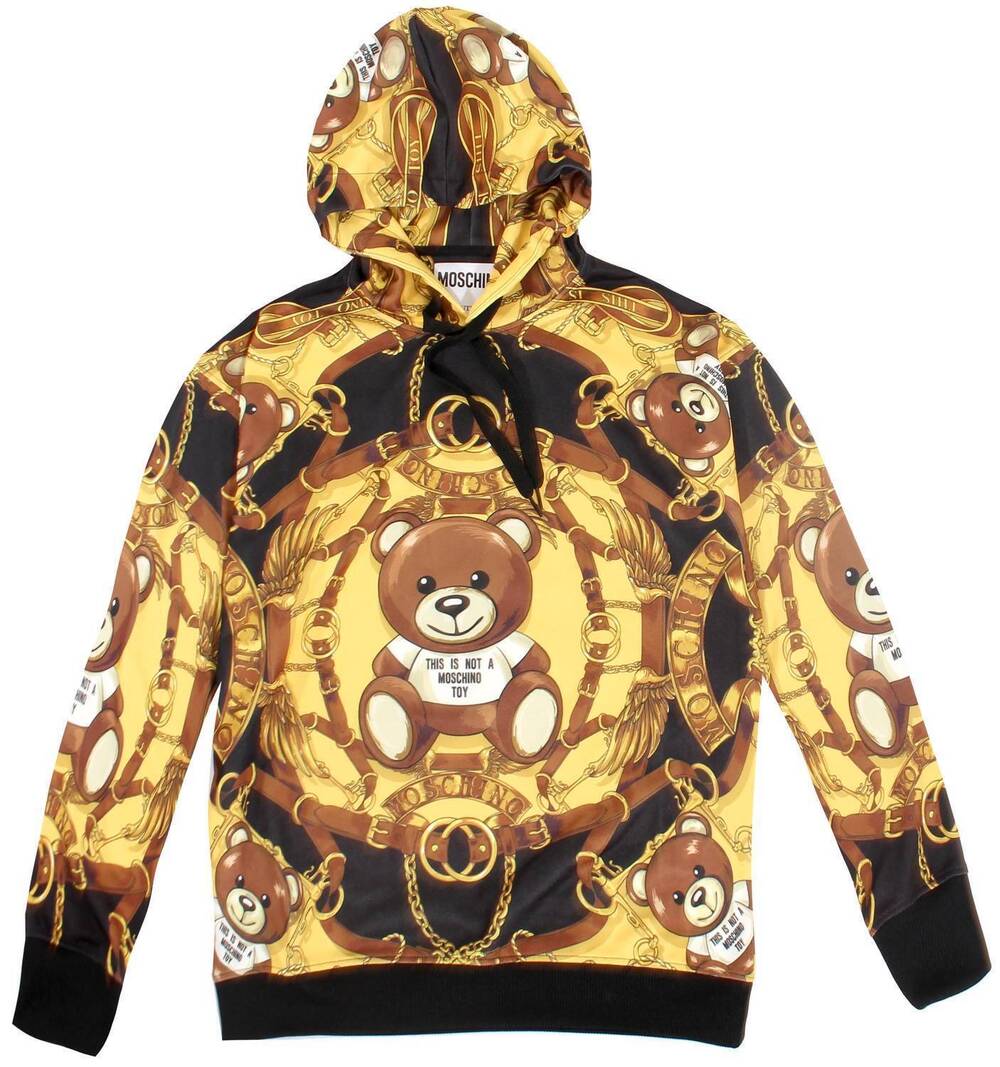 NEW MOSCHINO men's teddy sweatshirt hoodie in black/yellow